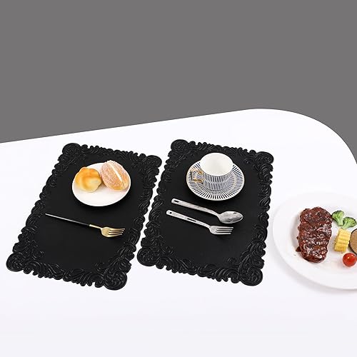 Miniatura 4 de Juego de 6 manteles individuales negros de piel sintética, lavables, antiaceite, resistentes al calor, impermeables, antideslizantes, manteles