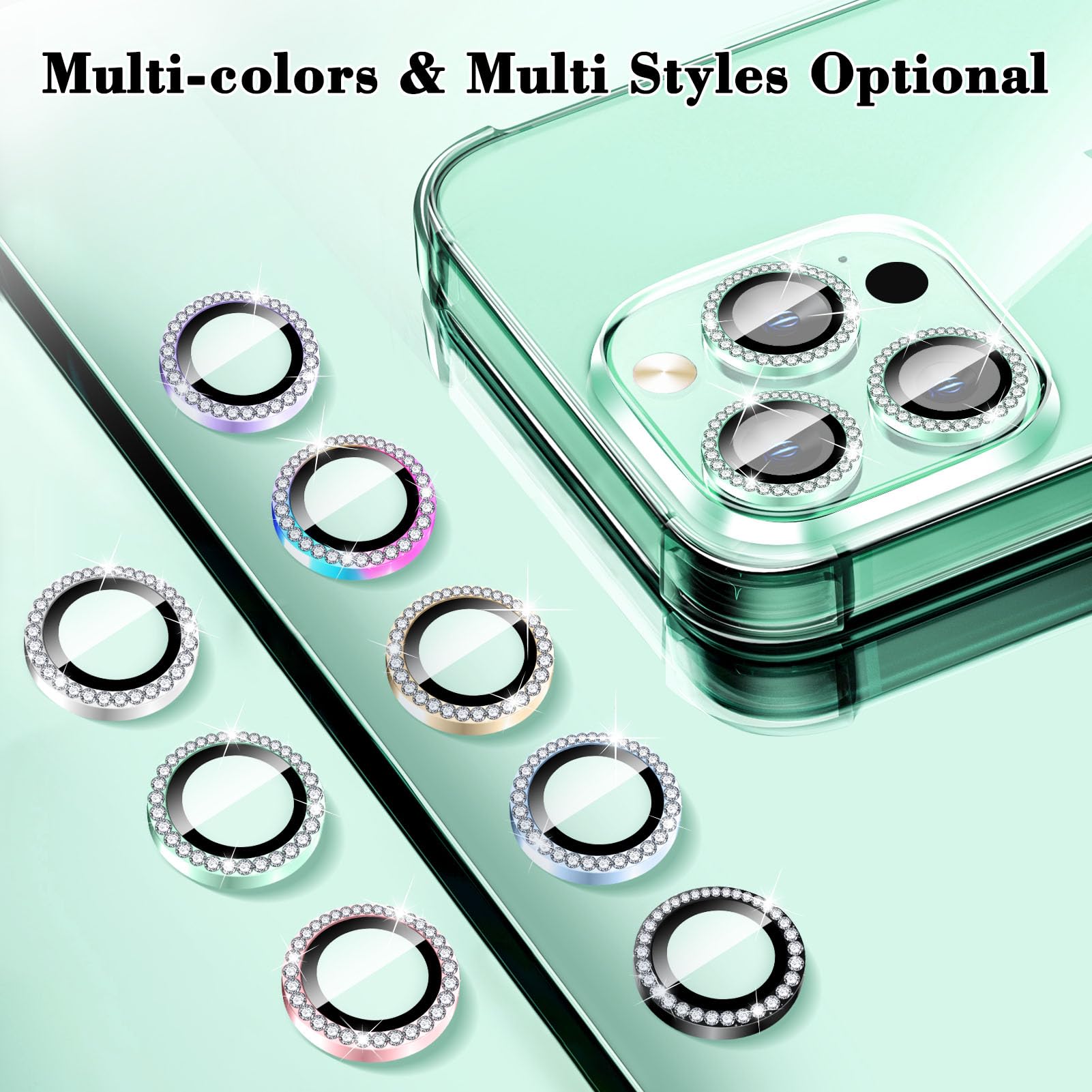 Kucheed Diamond Camera Lens Protector Compatible for iPhone 13 Pro/13 Pro Max, Bling Tempered Glass Camera Cover - Image 2