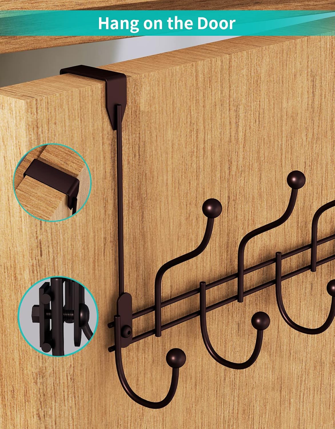 HapiRm Over The Door Towel Rack Hook Hanger with 9 Hooks, Heavy-Duty Door Hanger with High Bearing Capacity, Hook Coat Rack for Hanging Clothes, Coat, Bag, Robe, Heavy Jackets, Towel - Bronze