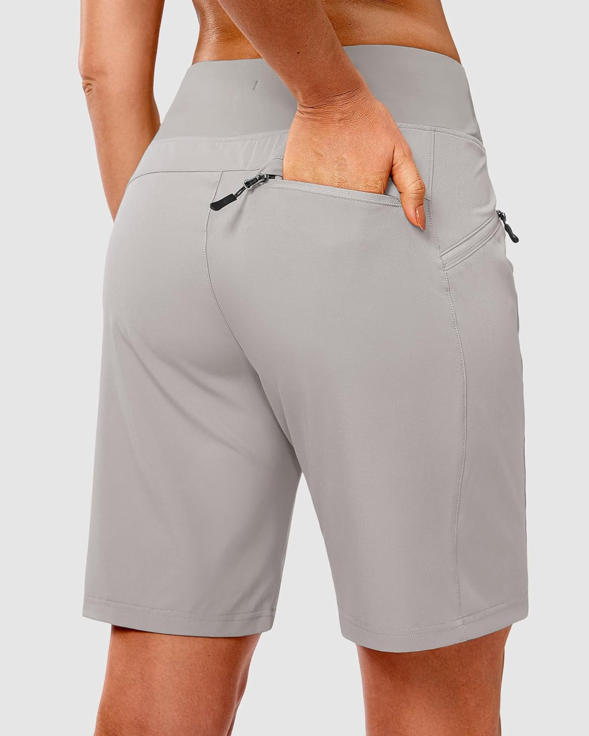 SANTINY Women's 9" Hiking Shorts with 3 Zipper Pockets Lightweight Quick Dry Long Shorts for Women Athletic Travel