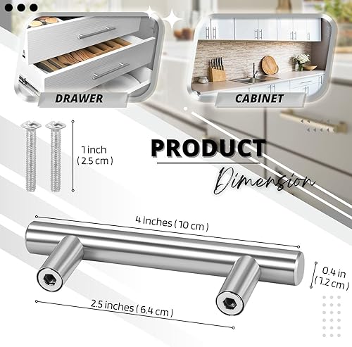 Miniatura 7 de Flexzion Paquete de 1 manija de puerta de gabinete de 4 pulgadas, manijas de gabinete de acero inoxidable plateado con acabado de níquel cepillado,