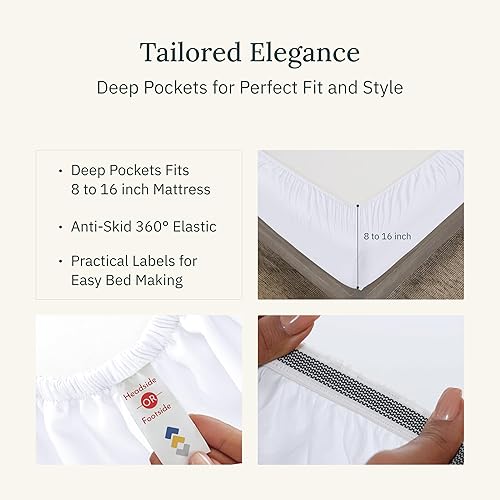 Miniatura 4 de Sábanas de cama de lujo 100% algodón egipcio certificado, sábanas King para cama tamaño King, juego de sábanas y fundas de almohada de 4 piezas con