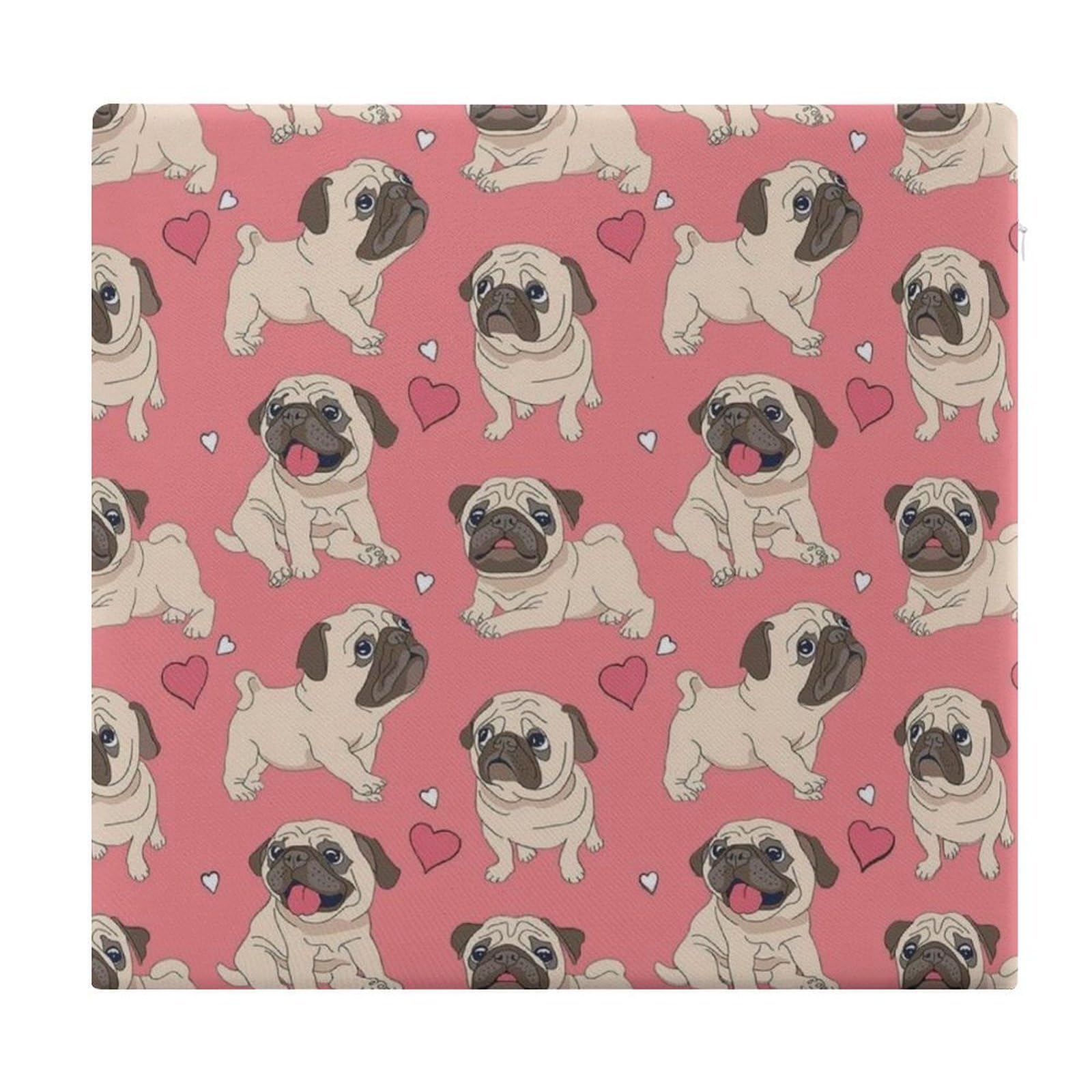 JZemdybill Chair Pad, Pug And Pink Background Seat Pad, Square Chair Cushion for Yoga Living Room Balcony