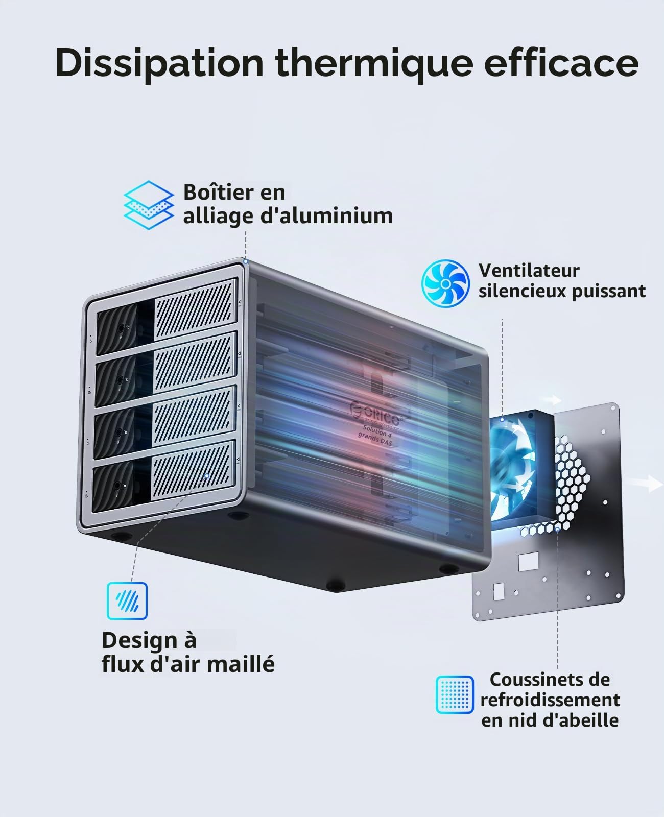 ORICO Boîtier en Aluminium pour 4 Disques Durs, Station d'accueil Externe USB 3.0 vers SATA pour Disques durs 3,5 Pouces jusqu'à 22 to, Compatible avec MacOS et Windows (9848U3)
