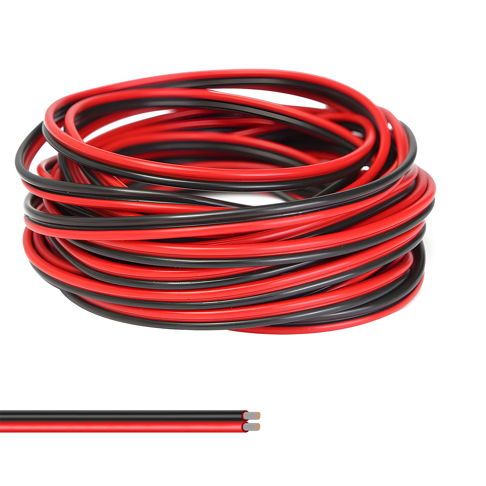 ADNEWX® LED Verlängerungskabel, 20 M, 2-polig, Rot/schwarz, 22AWG – Für LED-Streifen & Elektronik