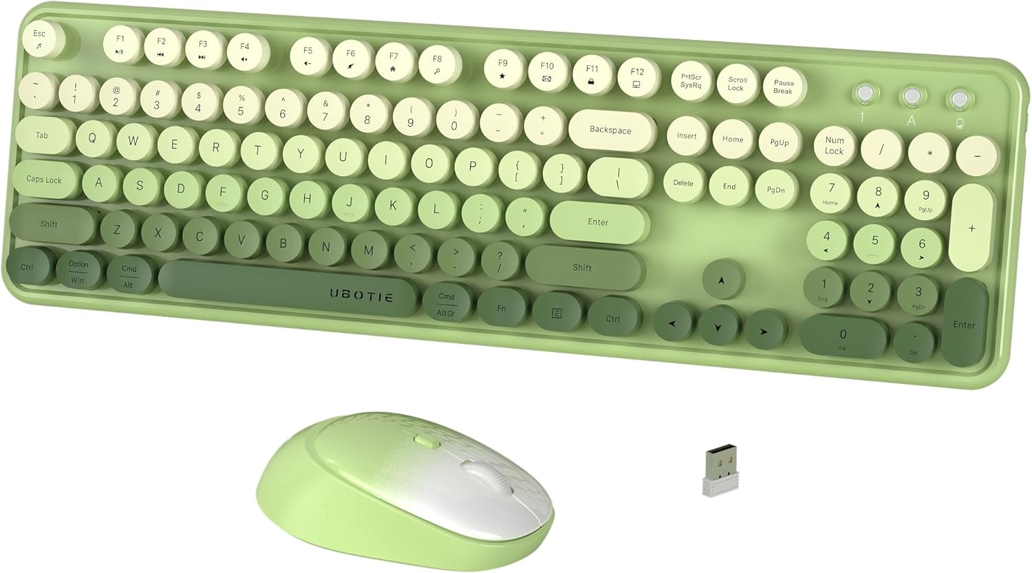xUBOTIE Wireless Keyboard and Mouse Combo, 104-Key Colorful Round Keycap, QWERTY Layout, 2.4GHz, Power Button, Plug Play for PC Laptop (Green)