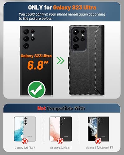 Miniatura 9 de OCASE Funda compatible con Galaxy S23 Ultra 5G, funda de piel sintética con tarjetero, bloqueo RFID y soporte carcasa interior de TPU a prueba de