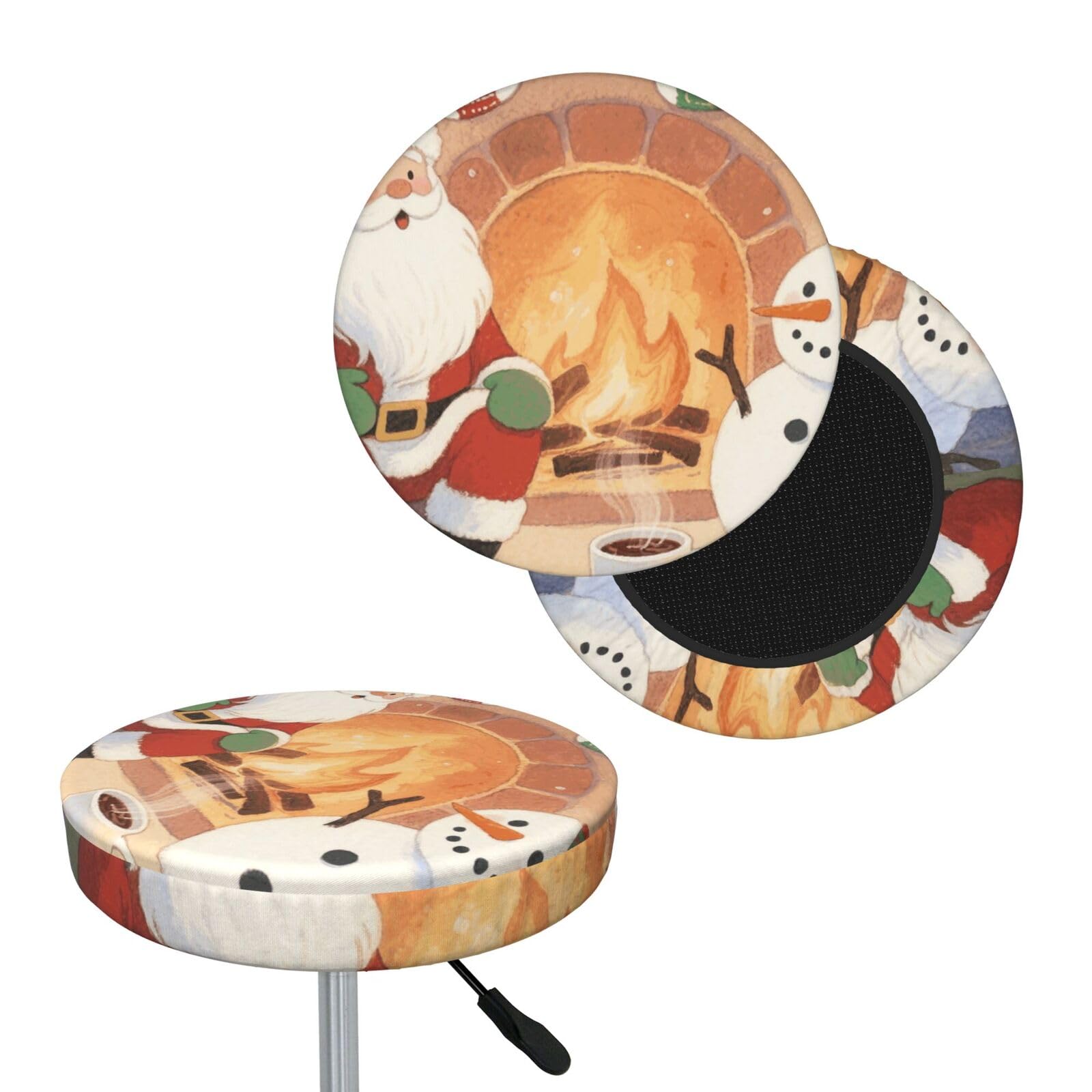 FekiLoot Santa Claus and Snowman Round Bar Stool Covers Stretch Washable Bar Stool Covers Dustproof Slipcover Bar Chair Covers with Elastic Band for Bar Kitchen Living Room Decor 13 Inch
