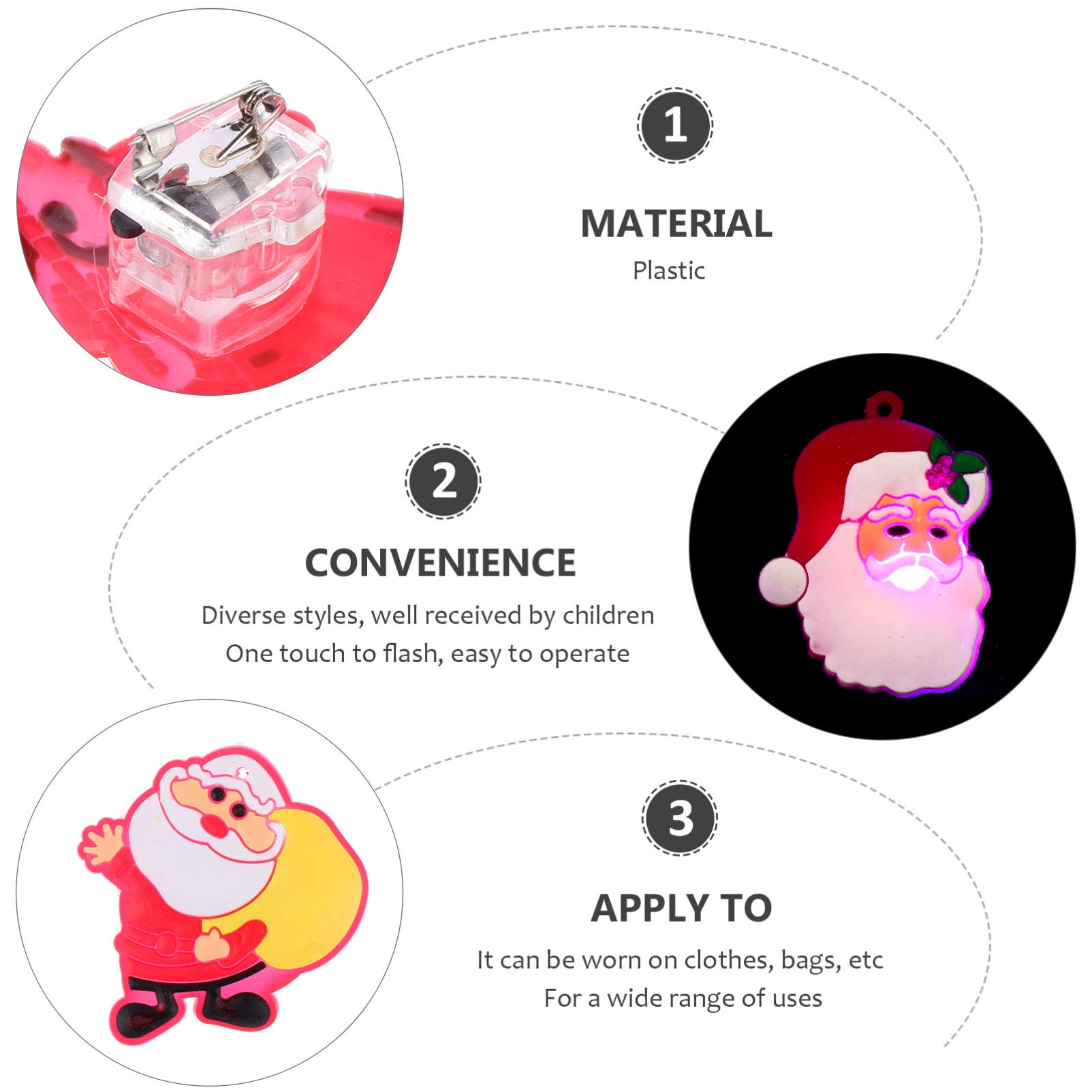 Uonlytech Lot de 12 broches de Noël lumineuses en plastique avec différents motifs de Père Noël et d'hiver pour fête de Noël et décoration festive