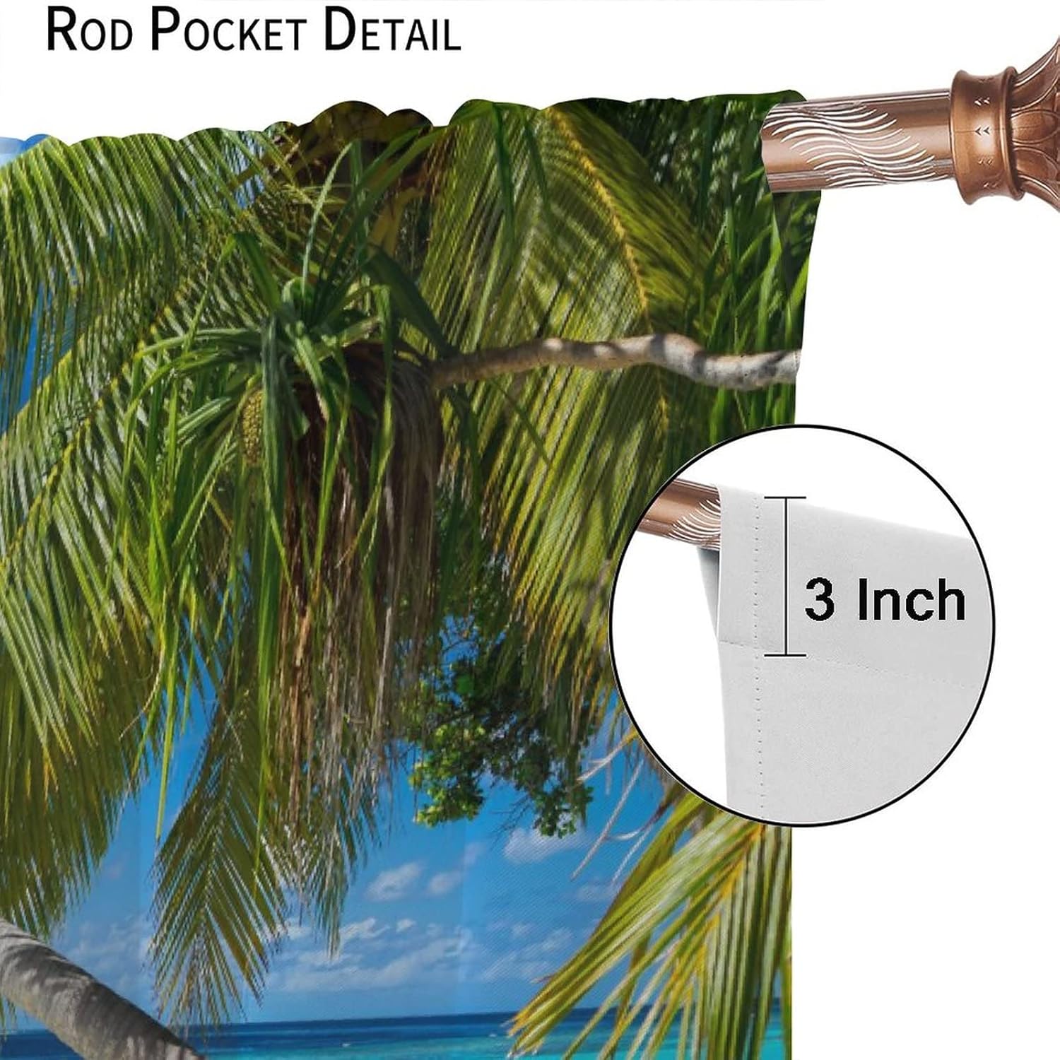 Summer Seaside Curtains Tropical Palm Tree Blue Green Ocean Horizonal Serenity Seascape Art Print for Living Room Bedroom Kitchen Decor Rod Pocket Blackout Window Drapes 2 Panels 52x84in