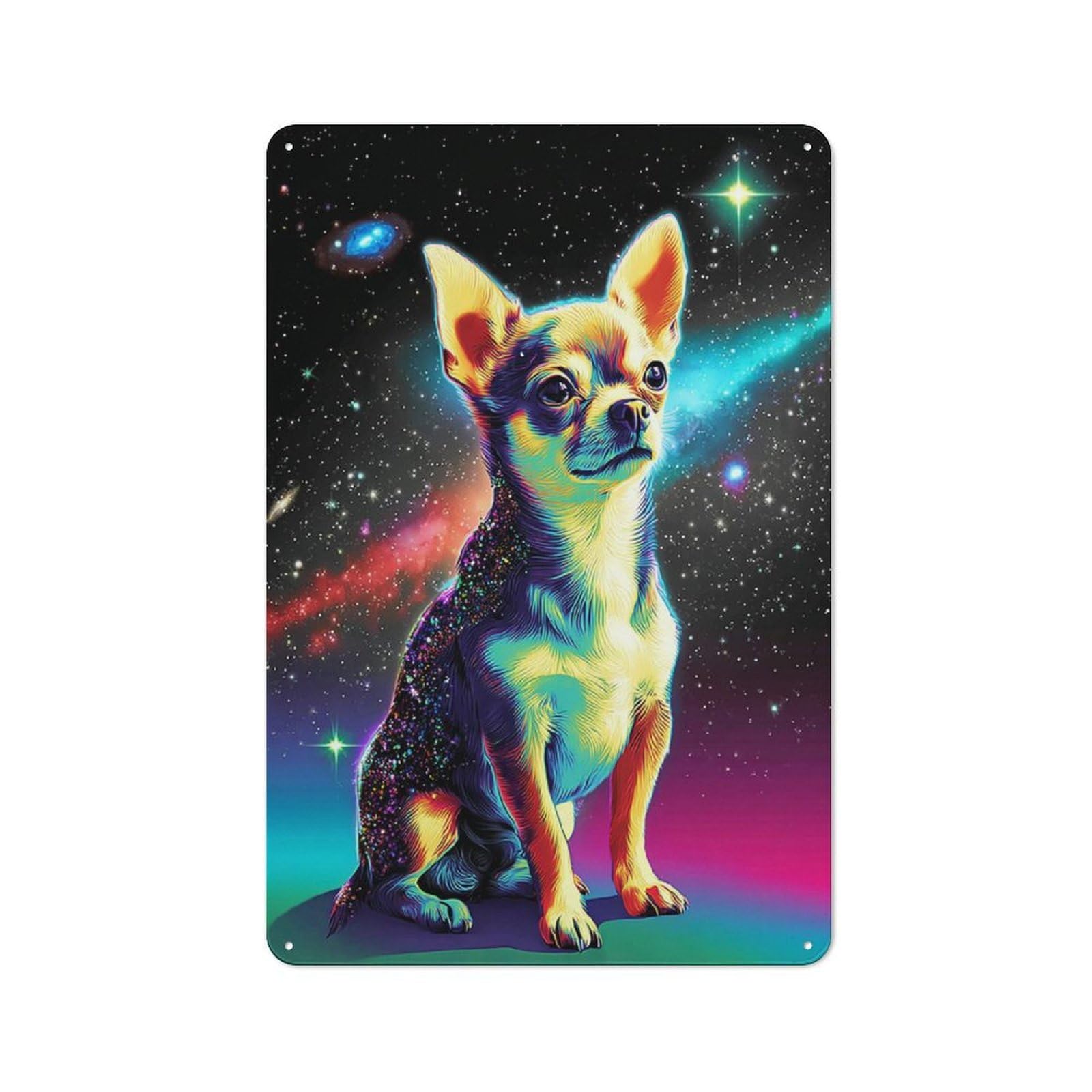 Junmoney Galactic Pup Cosmic Chihuahua Art Print Retro Metal Sign 30X20cm For Living Room Or Hallway, For Updating Living Room And Hallway After Moving