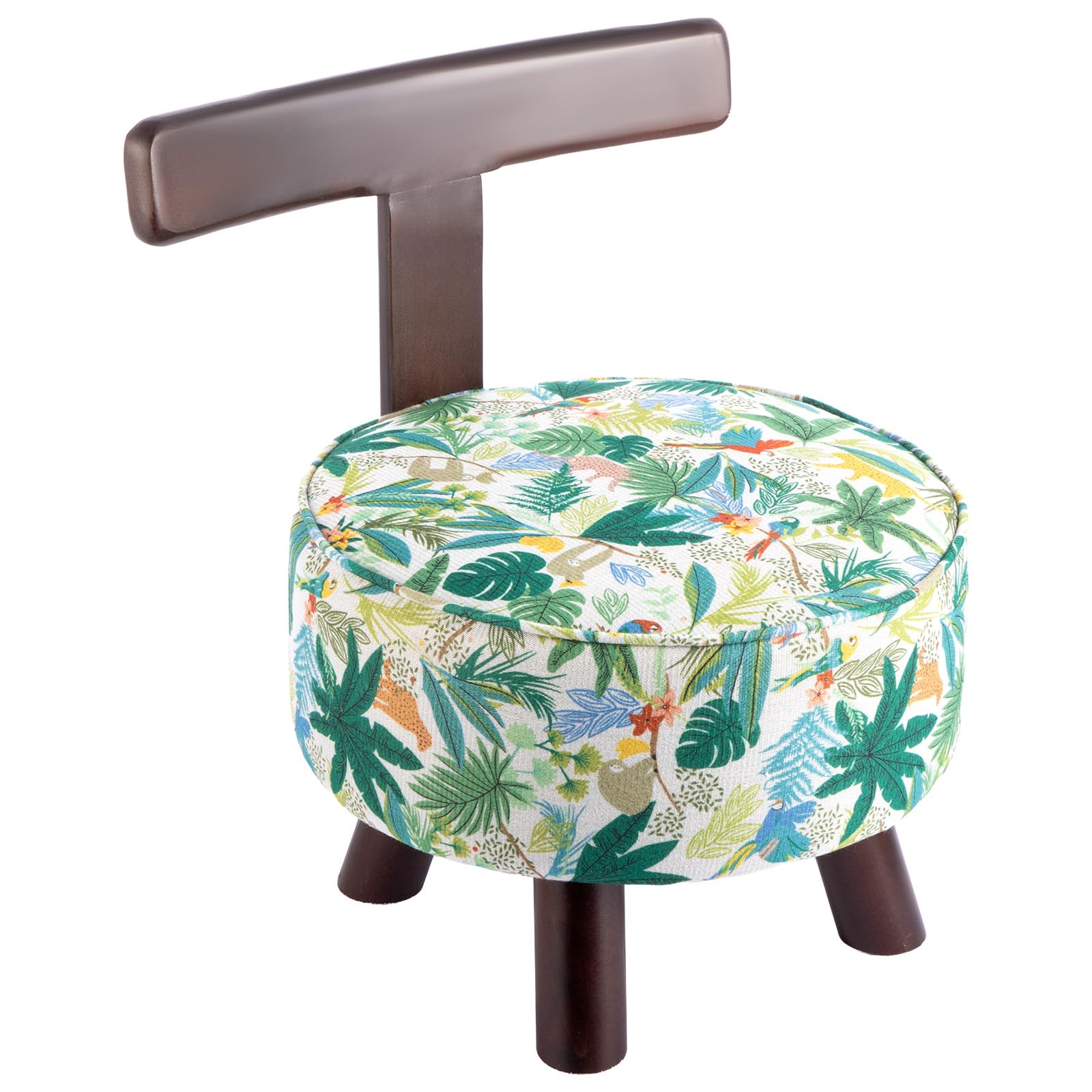 Soft-Backed Cushioned Stool Small Chair Tropical Print Low Shoe Bench vanity Stool with Back Dressing Table Chair Stool with Wood Legs and Back, Makeup Stool for Bedroom Living Room Hallway
