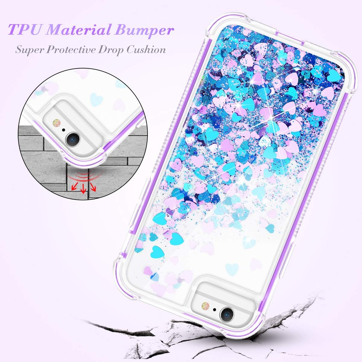 Caka Case for iPhone 7 Plus, iPhone 6 Plus 6S Plus 7 Plus 8 Plus Glitter Case Girly Girls Women Bling Liquid Heavy Duty Full Body Floating Case for iPhone 6 Plus 6S Plus 7 Plus 8 Plus (Blue Purple)