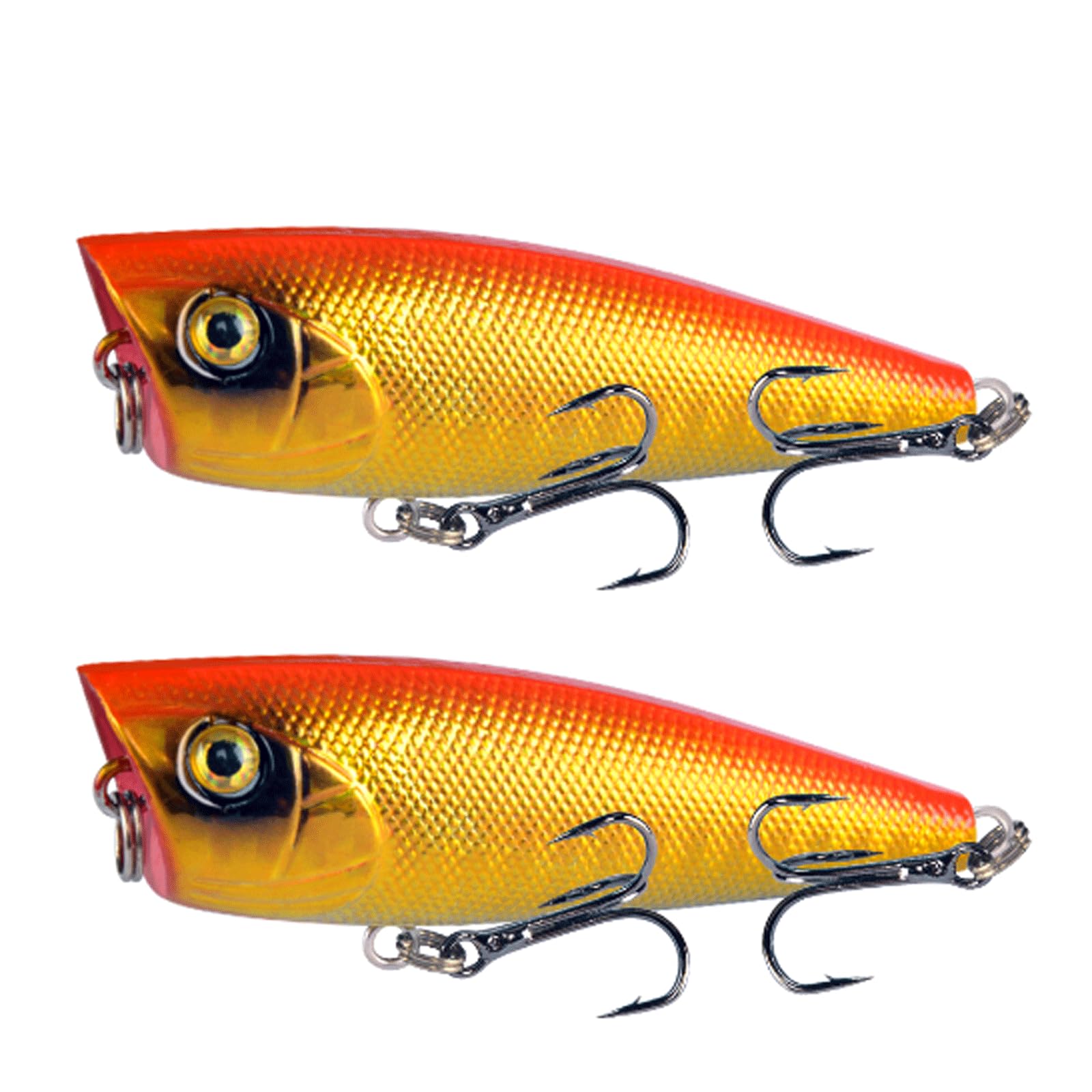 IvyLoutish Fishing Lure Bait 2 Pc Popper Fishing Bait 6cm/7g Hard Bait Artificial Topwater Bass Trout Pike Wobbler Fishing Tackle with 2 Treble Hooks Fishing Tackle