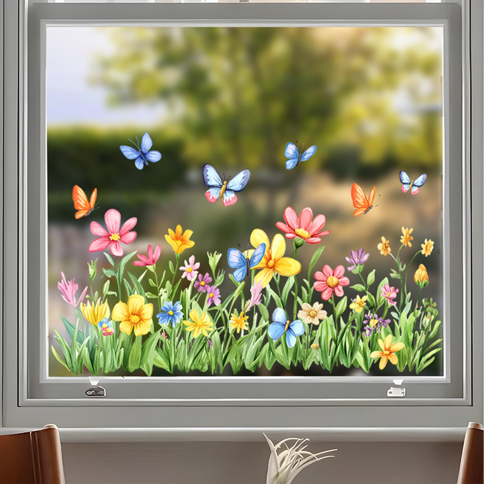 Colorful Floral Bouquet Window Sticker, Window Stickers, Spring Flower Window Clings for GlassWindows (A,2PCS)