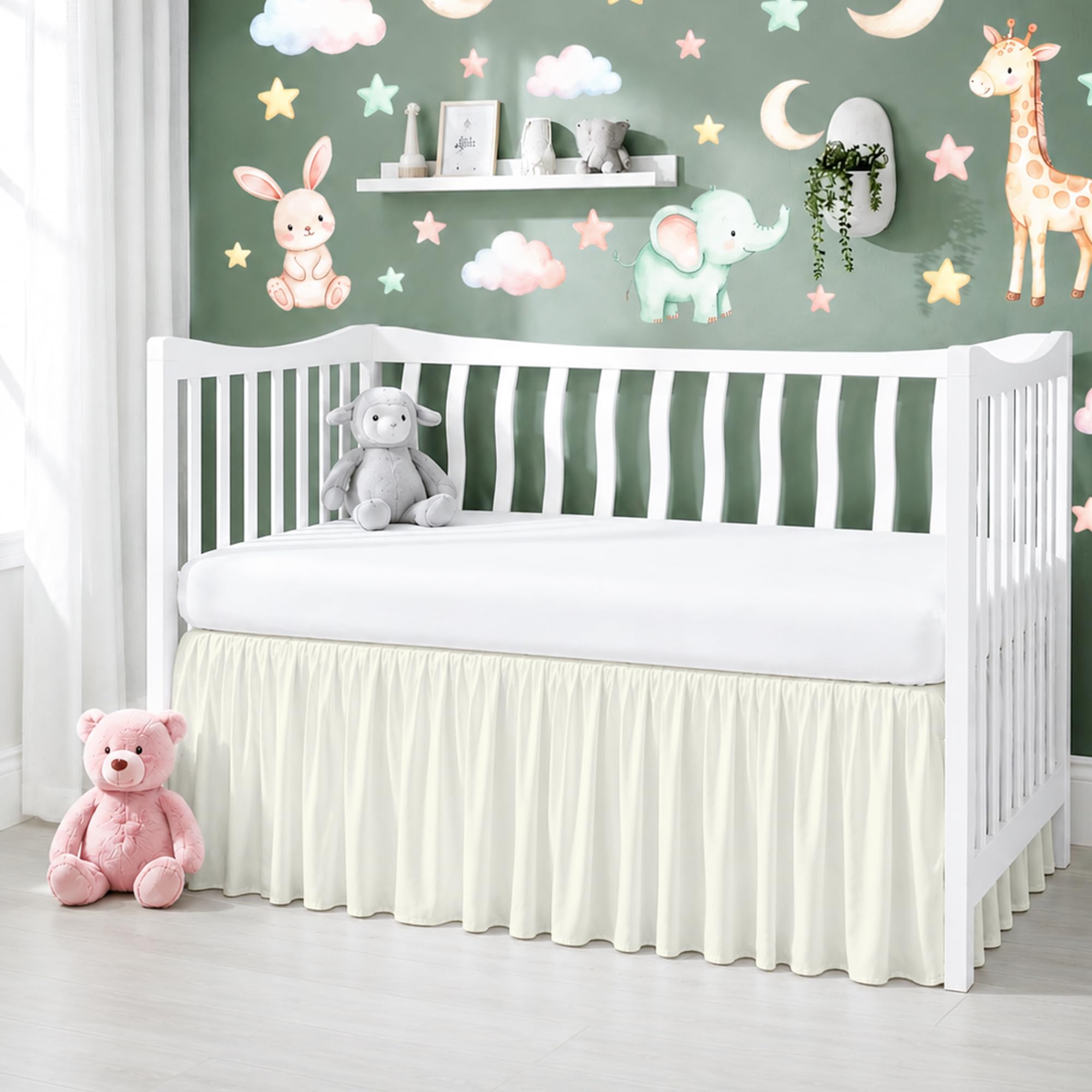 Crib Bed Skirt Dust Ruffle with Split Corners Cotton, 14" Drop, Ivory | Nursery Standard Crib Bedding Bed Skirt for Baby Boys and Baby Girls. Hides Under-Crib Storage for a Neat Appearance