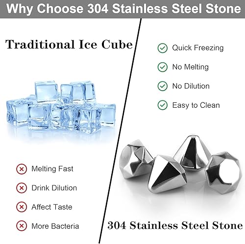 Miniatura 4 de Piedras de whisky regalos de whisky para hombres 4 piezas de piedras de whisky de acero inoxidable cubo de hielo reutilizable piedras de whisky