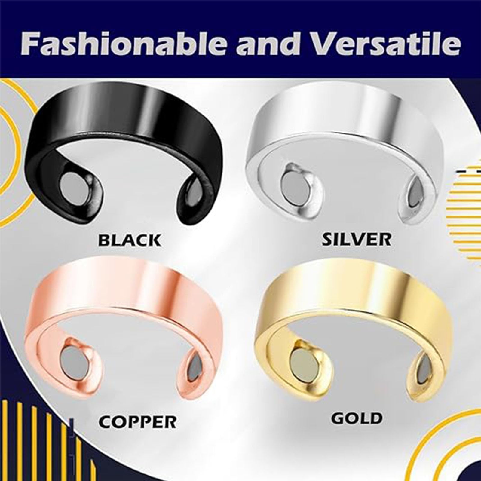 BnMvF Anello per emicrania Auvulis, anello per emicrania in acciaio inossidabile adatto per uomini e donne, anello per digitopressione magnetica regolabile per alleviare