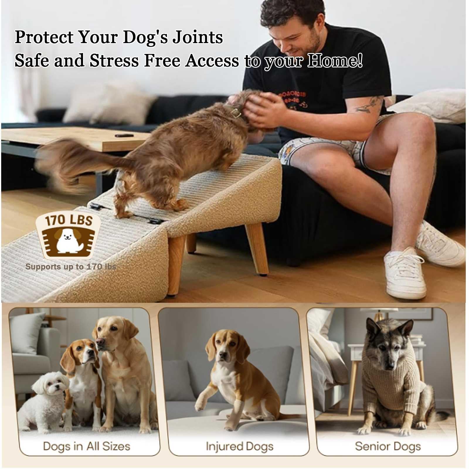 Sgabello ottomano per cani, rampa 2 in 1 divisa per cani, altezza 35,1 cm, sedia pieghevole per cani, rampa ottomana per letto, rampa per cani, scale per artrite, cani anziani di piccola