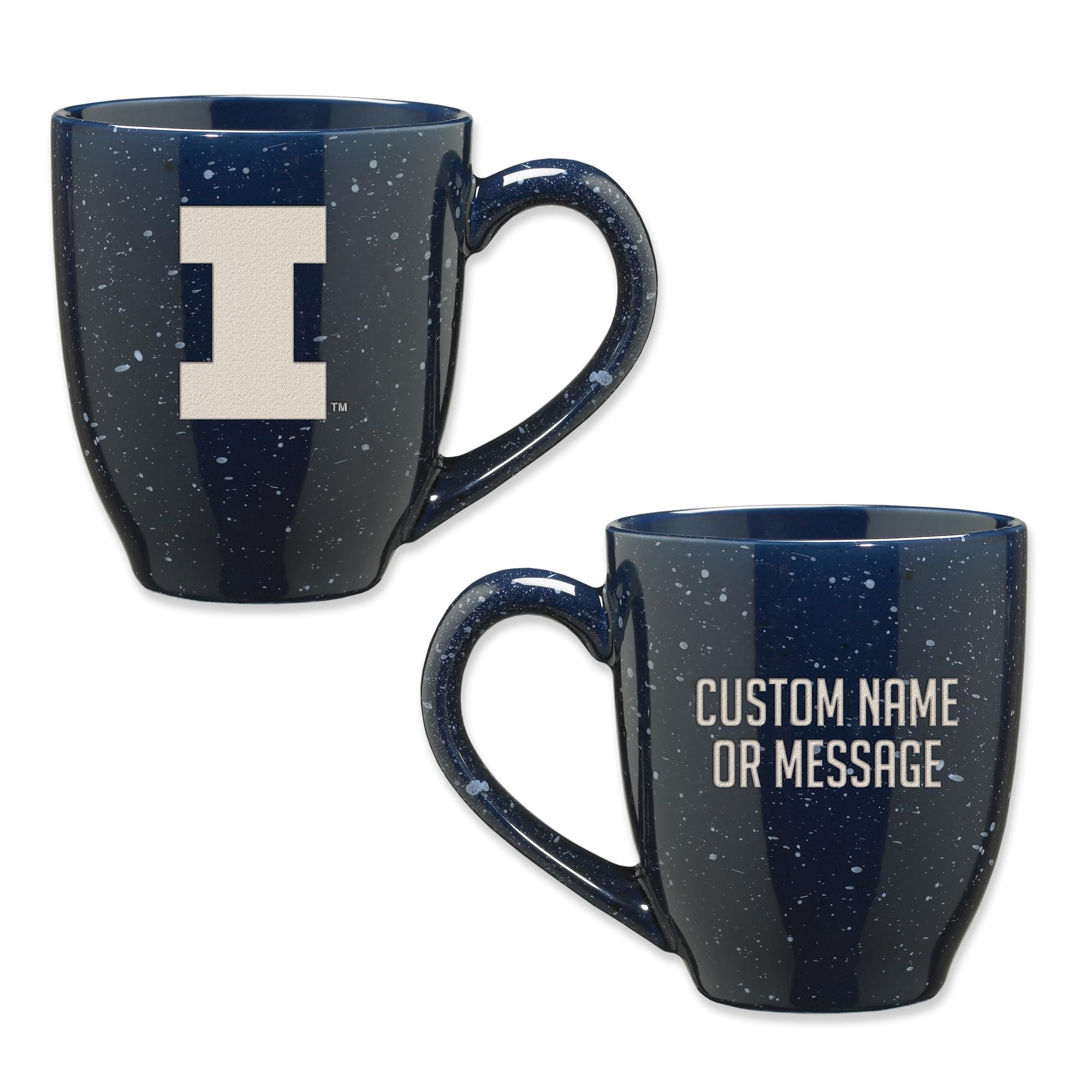 Rico Industries NCAA Illinois Fighting Illini Navy Blue Personalized 16 oz Team Color Laser Engraved Speckled Ceramic Coffee Mug