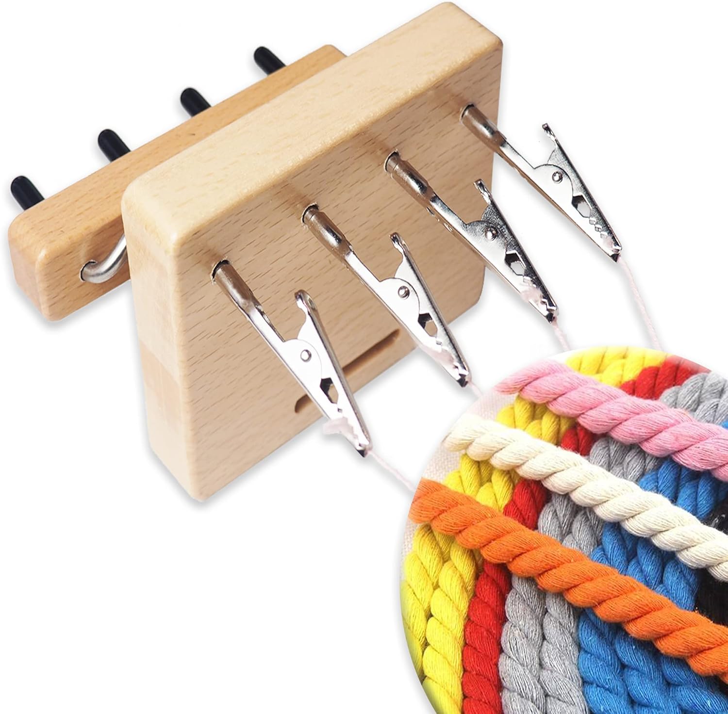 Fringe Twister with 4 Clips, Wood Cord Maker Tool for Quickly Twisting, Yarn Fringe Twister for Weaving, Tassel/Rope Making Machine product image