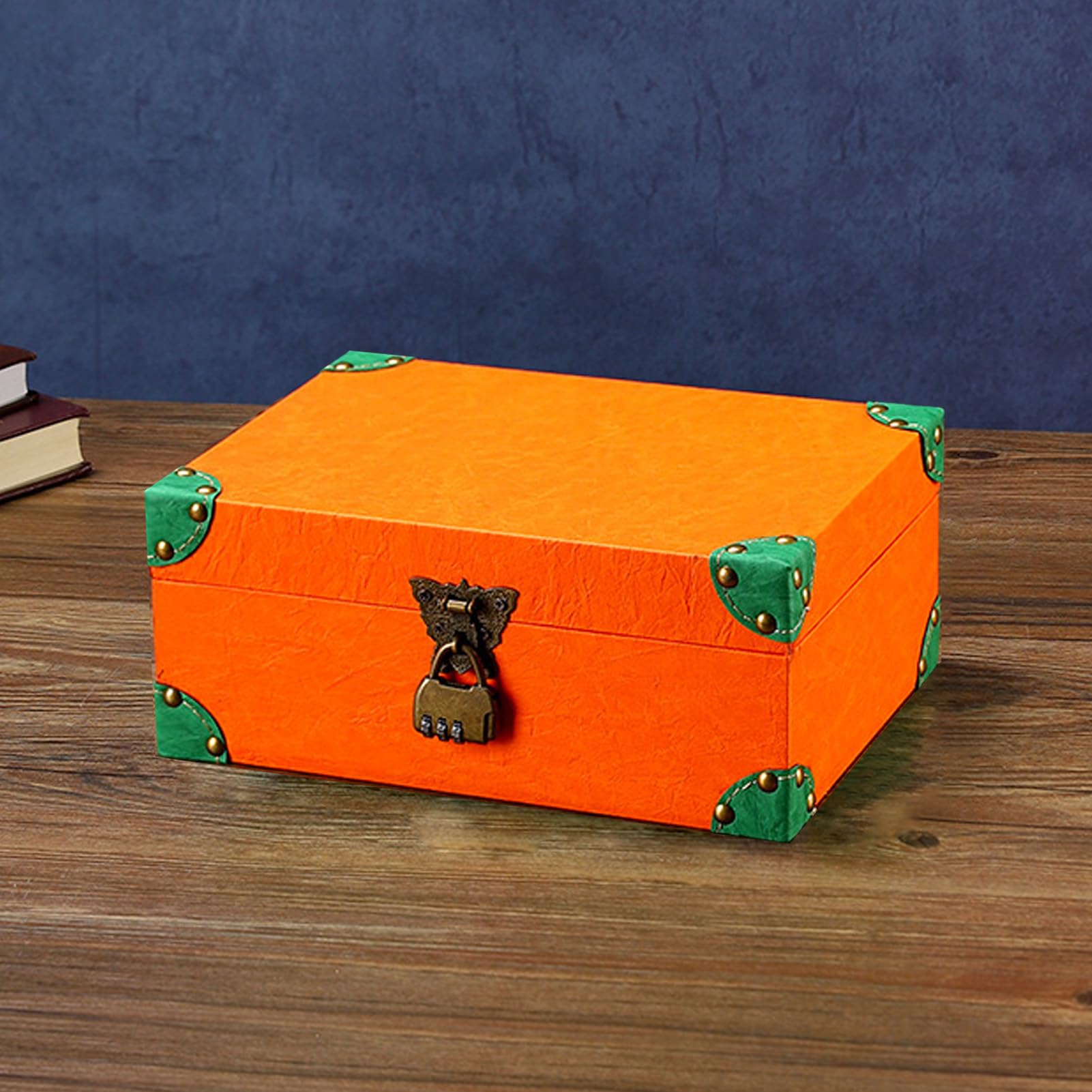 Ejoyous Cofre del Tesoro Caja de Almacenamiento de Recuerdos de Joyas de Cuero de Madera 27 X 20,5 X 11 Cm Caja Cuadrada Hecha a Mano con Cerradura para Dormitorio Sala de Estar Oficina Estudio