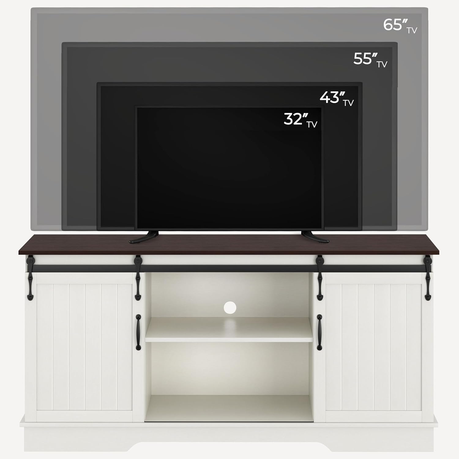 TV size compatibility for the Yaheetech Farmhouse TV Stand