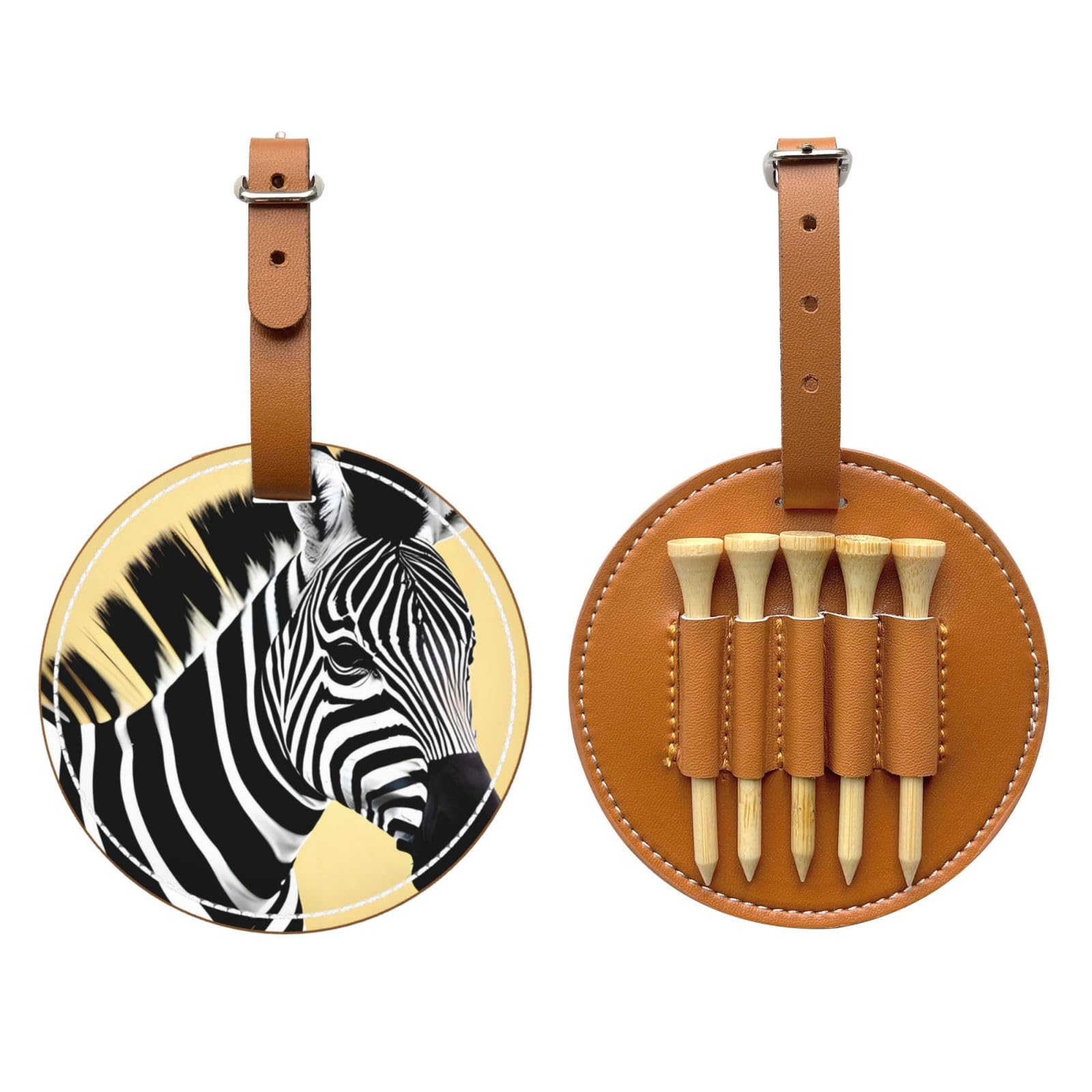 Black and White Zebra Brown Golf tee Storage Bag - Durable and wear-Resistant Golf Accessories