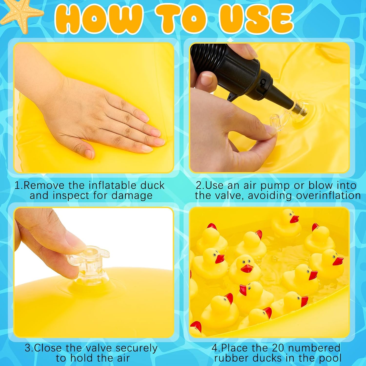 WinnerWhy Duck Matching Game Includes Inflatable Pool Pond and 20 Numbered Floating Rubber Ducks for Festival Carnival Water Outdoor Game, Pump Not Included