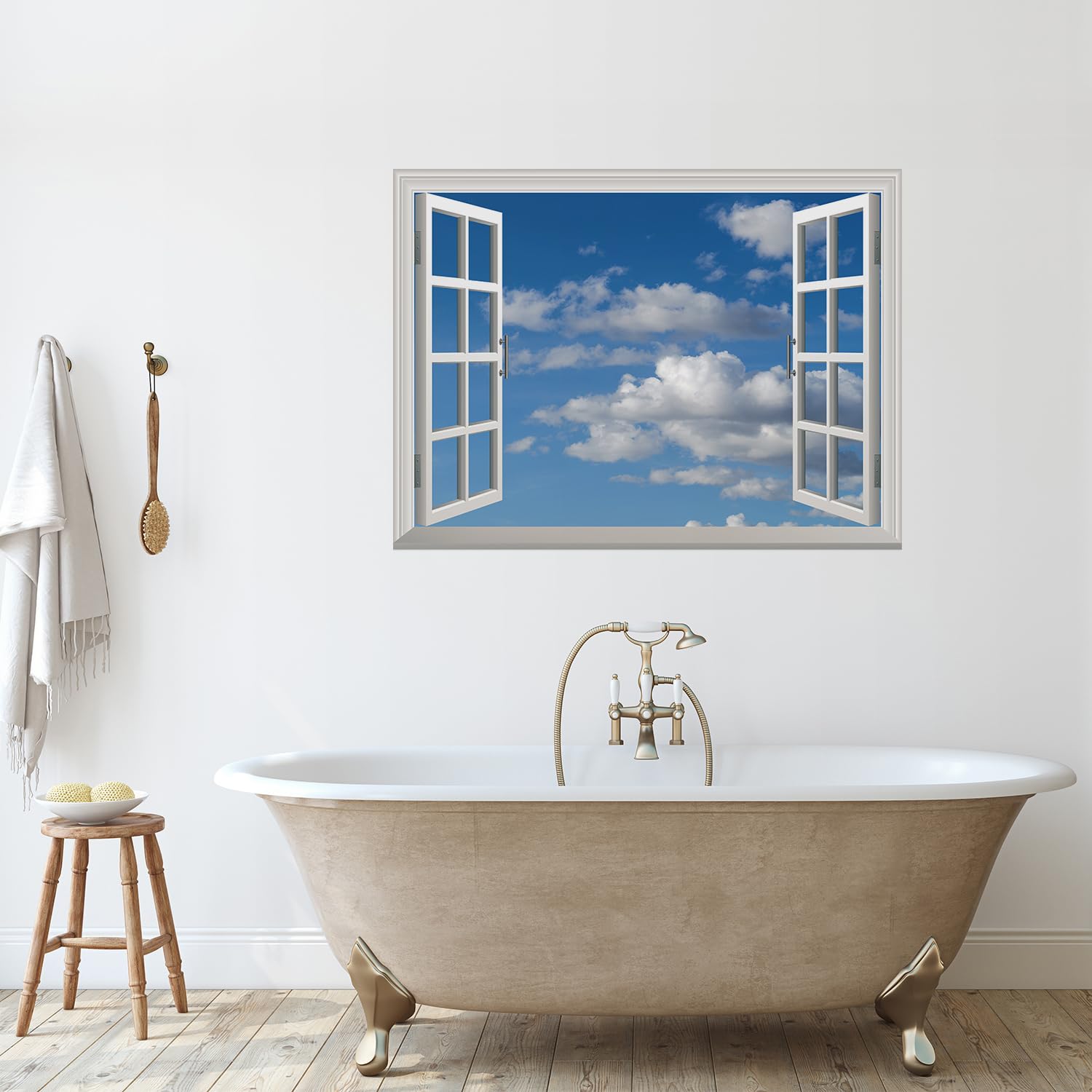 wall26 Removable Wall Sticker/Wall Mural - Blue Sky with White Clouds | Creative Window View Home Decor/Wall Decor - 36"x48"