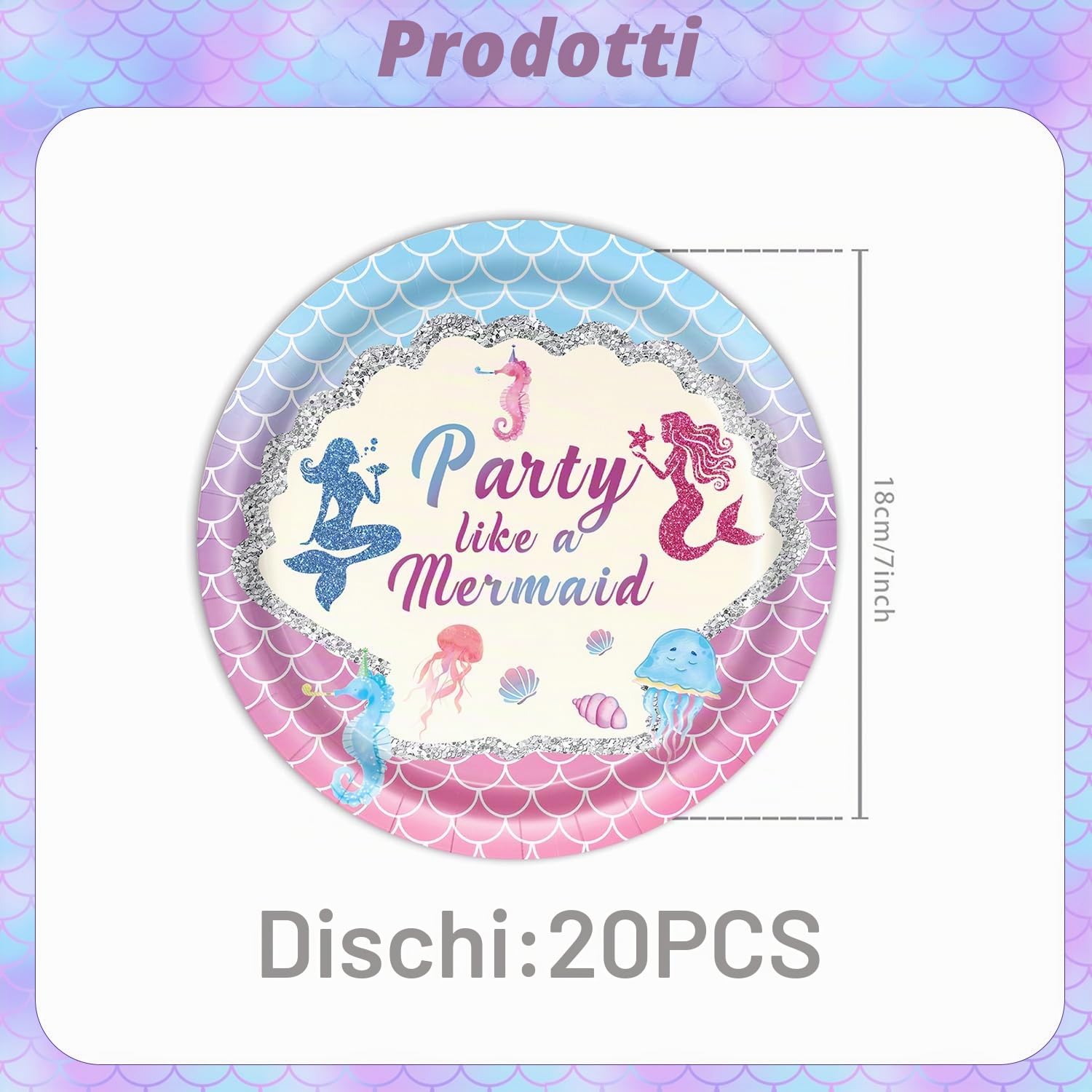 Set di 61 stoviglie per 20 ospiti, accessori per feste di compleanno, decorazione da tavolo a sirena, piatti, tazze, tovaglioli, tovaglioli
