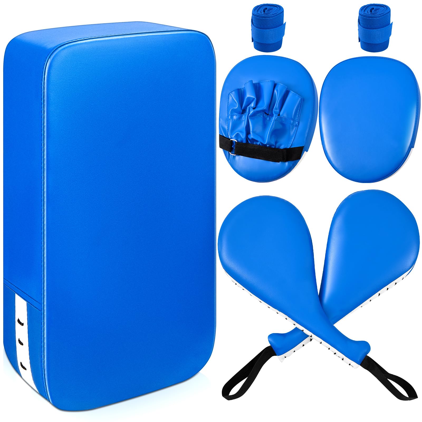 Poen 7 in 1 Taekwondo Kick Pad Boxing Training Equipment Punching Mitts Martial Arts Wrist Band Adjustable Soft Pads Set for Karate Muay Thai MMA Training