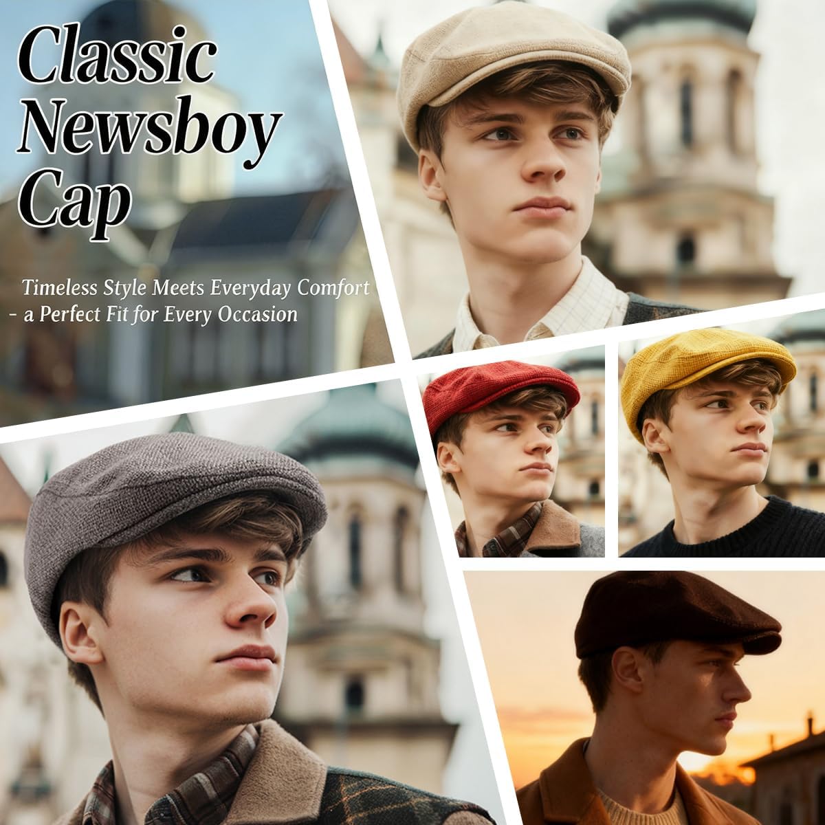 Classic Solid Flat Cap Newsboy Hats for Men Cabbie Driving Scally Adjustable - Image 2