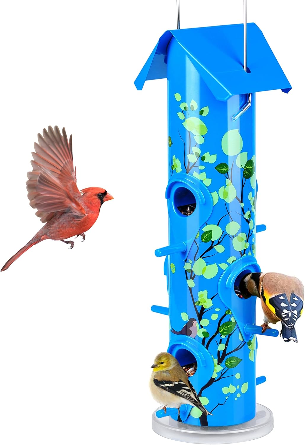 Kingsyard Metal Bird Feeders for Outdoors Hanging, 6Ports Tube Bird Feeder, 14 inch, Durable