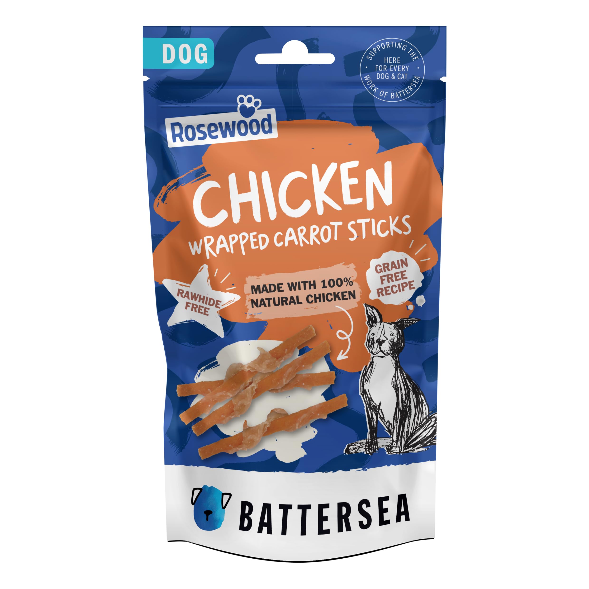 Battersea Chicken Wrapped Carrot Sticks Dog Treats - 80G