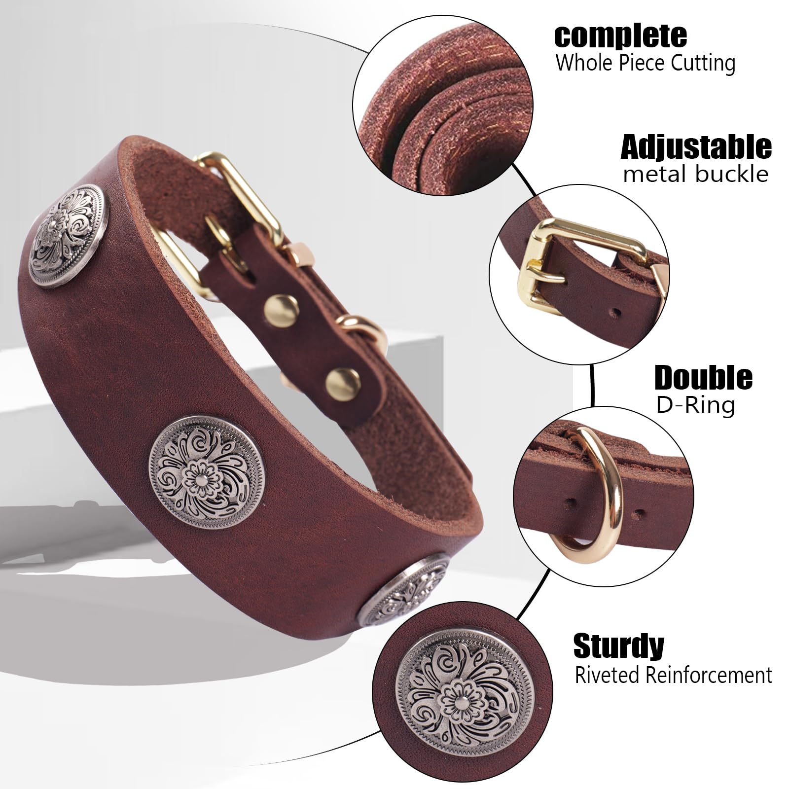 Leather Dog Collar,Strong Genuine Soft,Heavy Duty for small Medium Dog Breeds,More Suitable for Greyhound Greyhounds Whippets - Image 2