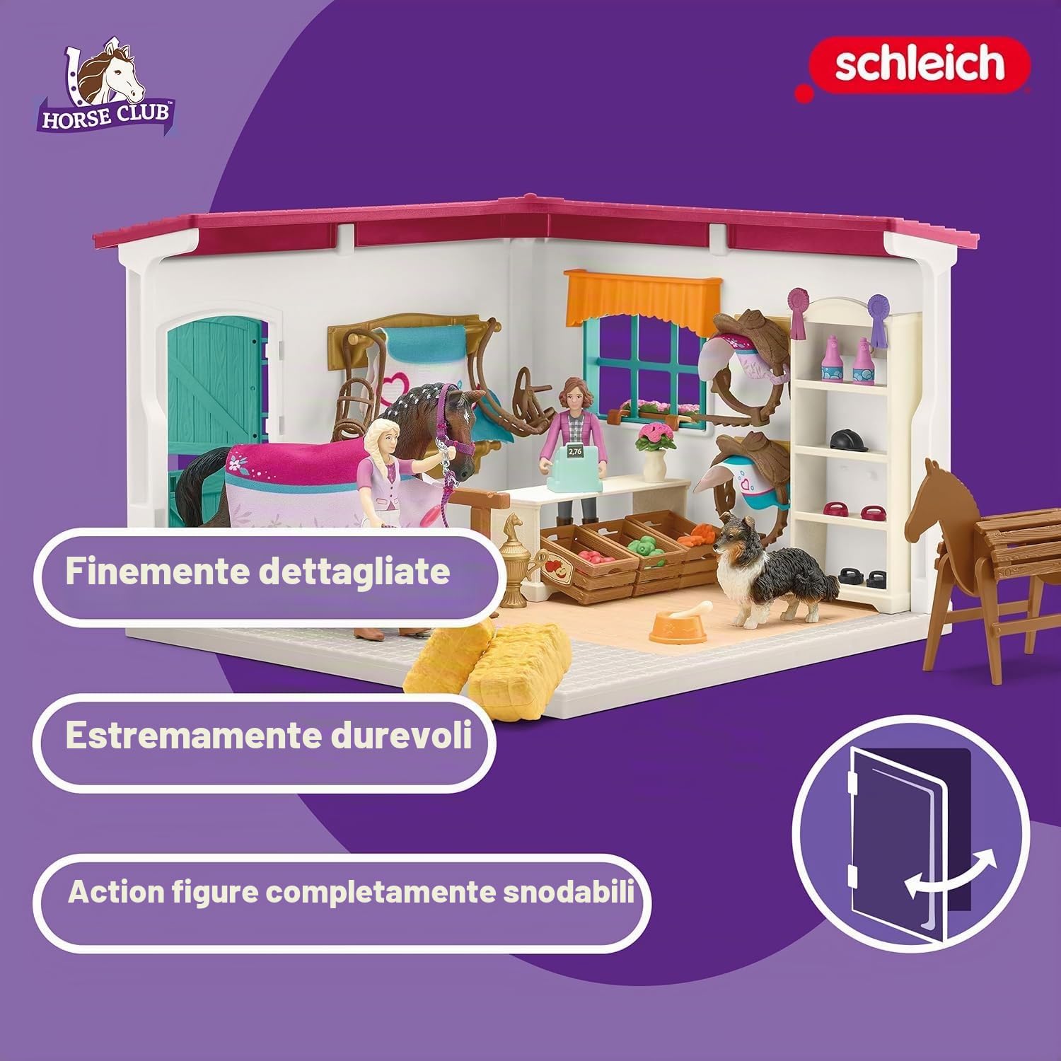 Schleich Horse Club | Negozio per cavallerizzi 42568 | 67 Pezzi | Set da gioco dai 6 anni | set con personaggi, numerose funzioni e tanti accessori | giocattolo cavallo realistico