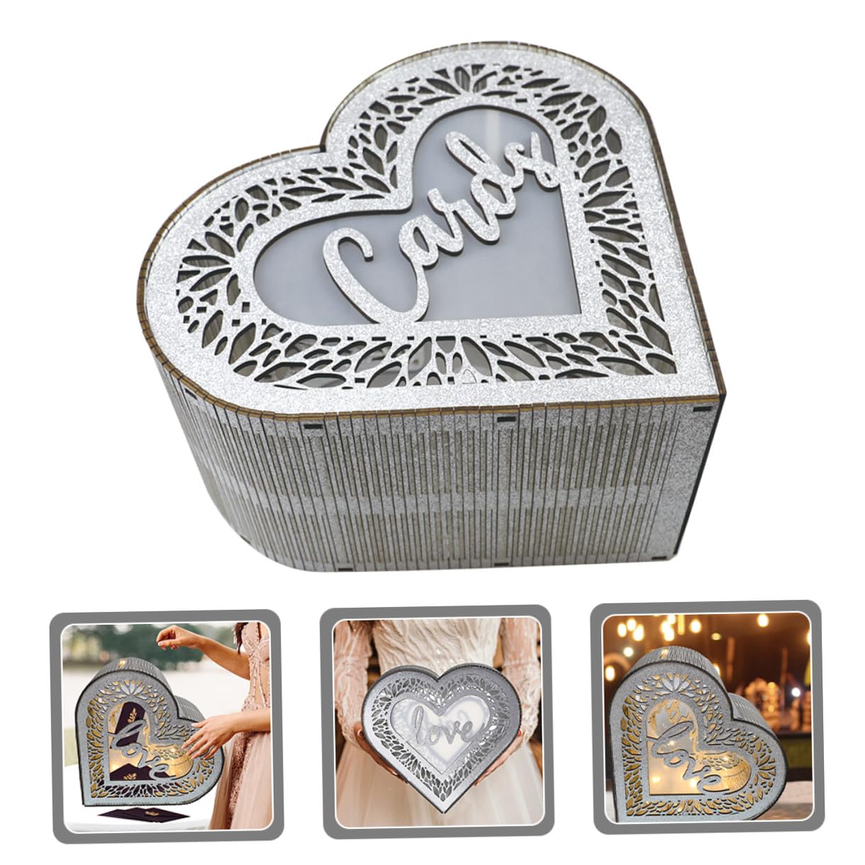 NUOBESTY Scatola di Legno Cuore Traforato per Biglietti di Benedizione, Porta Carte e Buste per Matrimonio e Anniversario, Decorazione Elegante per Festa e Ricevimento, Design Cavo Facile