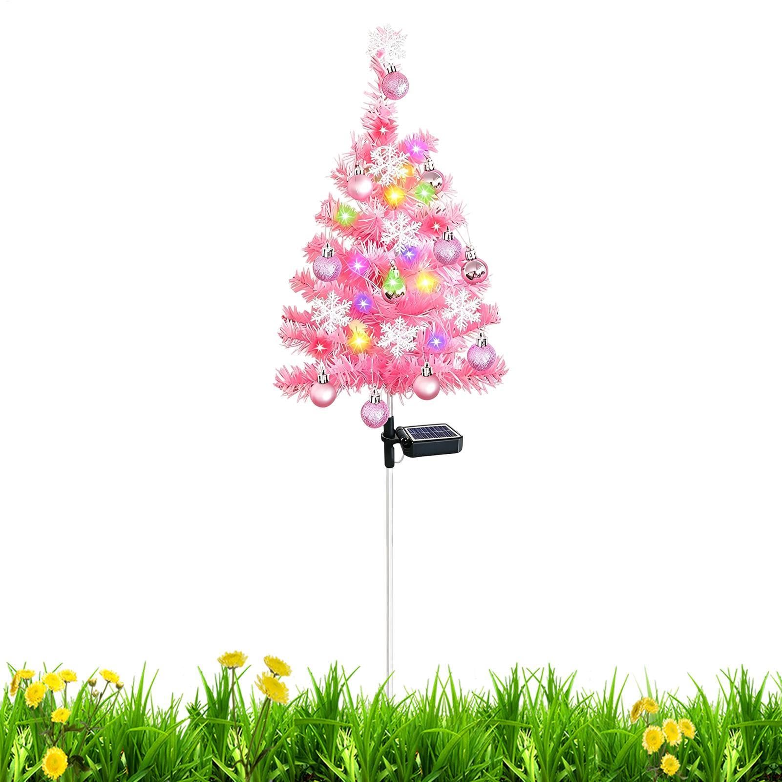 Albero di Natale Solare Ornamenti Rosa Impermeabili