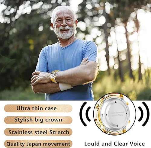 Miniatura 22 de English Talking Men's Watch for Elderly, Low Vision or Visually Impaired, Loud Sound, Large Numbers, Bold Hands, Stainless Steel Expandable Strap