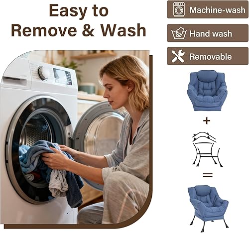 Miniatura 5 de Welnow - Silla perezosa con otomana, moderna silla de descanso con reposabrazos y bolsillo lateral, sillón de sofá tapizado de ocio, sillón de Azul