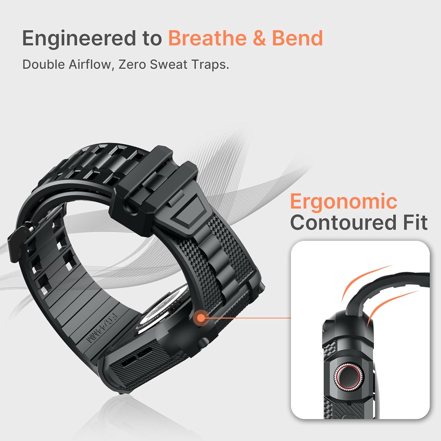 Fullmosa Compatible with Apple Watch Bands 45mm 44mm Series 9/8/7/6/5/4/SE3/SE2/SE, TPU Rugged iWatch Strap Military Grade Shockproof Bumper Case for Men Women, Grey