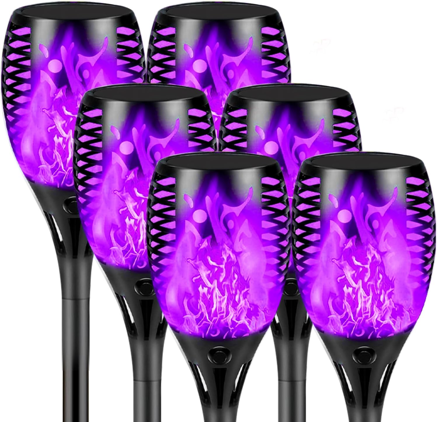 Upgraded Larger Solar Lights Outdoor, 6 Pack Flickering Flame Torch Lights with Super Larger Size for Halloween Decor, Waterproof Solar Powered Outdoor Halloween Light for Garden Yard Pathway (Purple)
