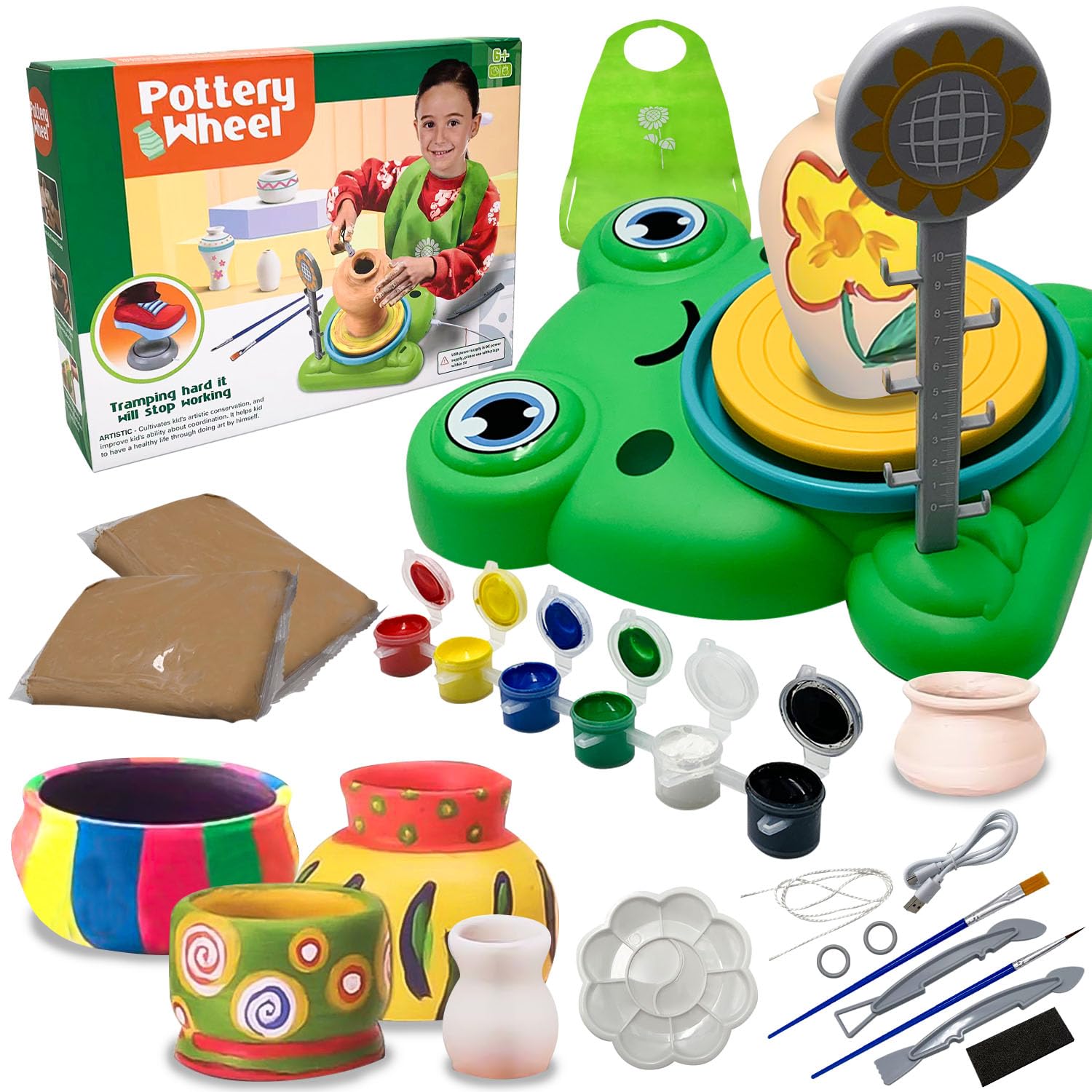 Pottery Wheel for Kids Complete Pottery Kit with Air Dry Clay Sculpting Tools Arts and Crafts Supplies for Ages 4-12