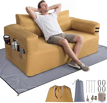 Portable Inflatable Couch with Built-in Pump,1000D Oxford Blow Up Sofa with Floor Mat for Camping,Beach,Party & Indoor | Puncture-Resistant Outdoor Inflatable Loveseat-Machine Washable,Quick Inflation