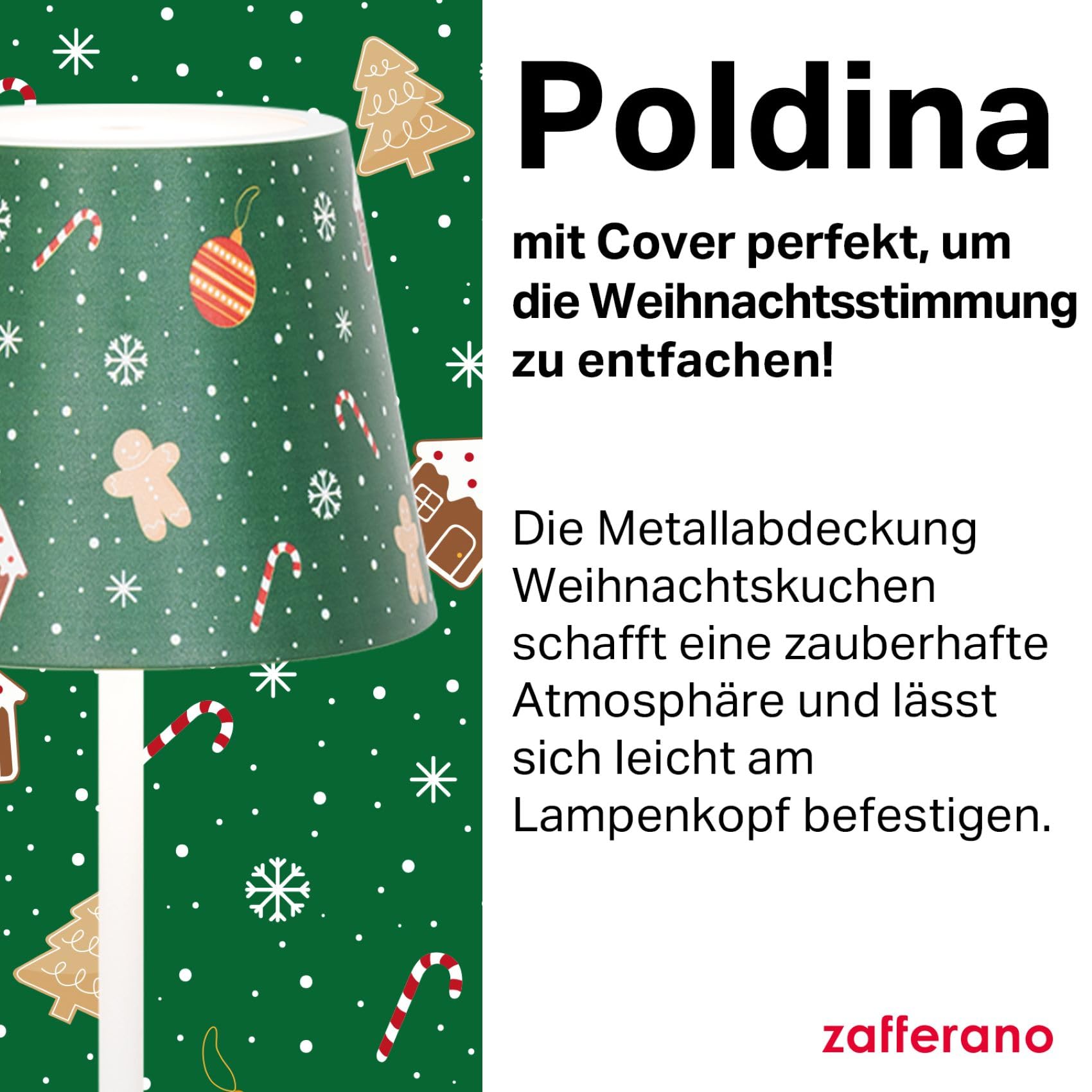 Zafferano, Poldina Pro Lampe mit Cover, Kabellose, Wiederaufladbare Tischlampe mit Touch Control, Auch für den Außenbereich Geeignet, Dimmer, 2200-3000 K, Höhe 38 cm, Weiß - Weihnachts-Süßigkeiten