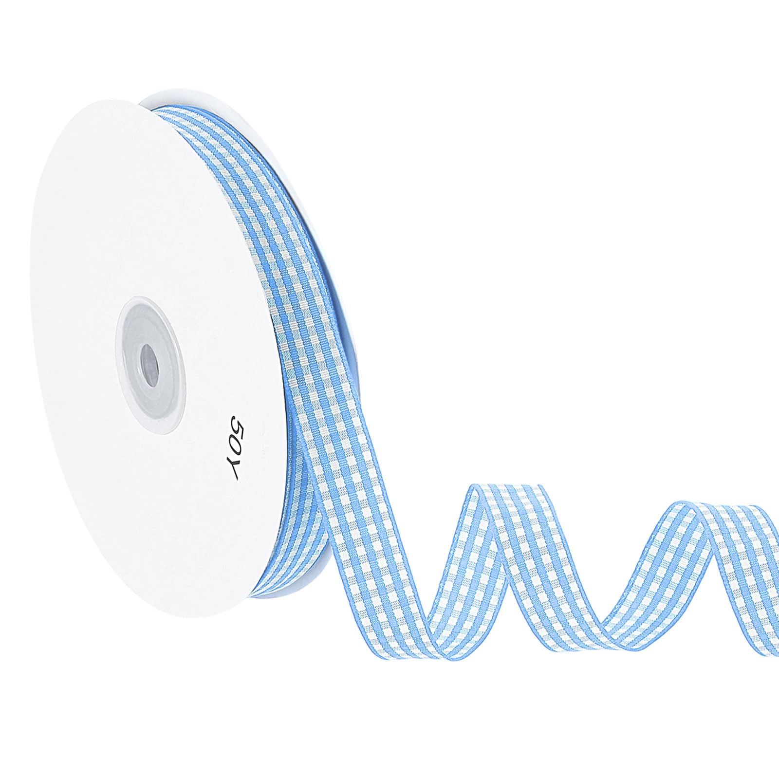 PATIKIL 50 Yard x 5/8 Inch Gingham Ribbon, Plaid Ribbon Nylon Checkered Gift Wrapping Strip for Thanksgiving Bow Wreath Craft Birthday Wedding, Sky Blue