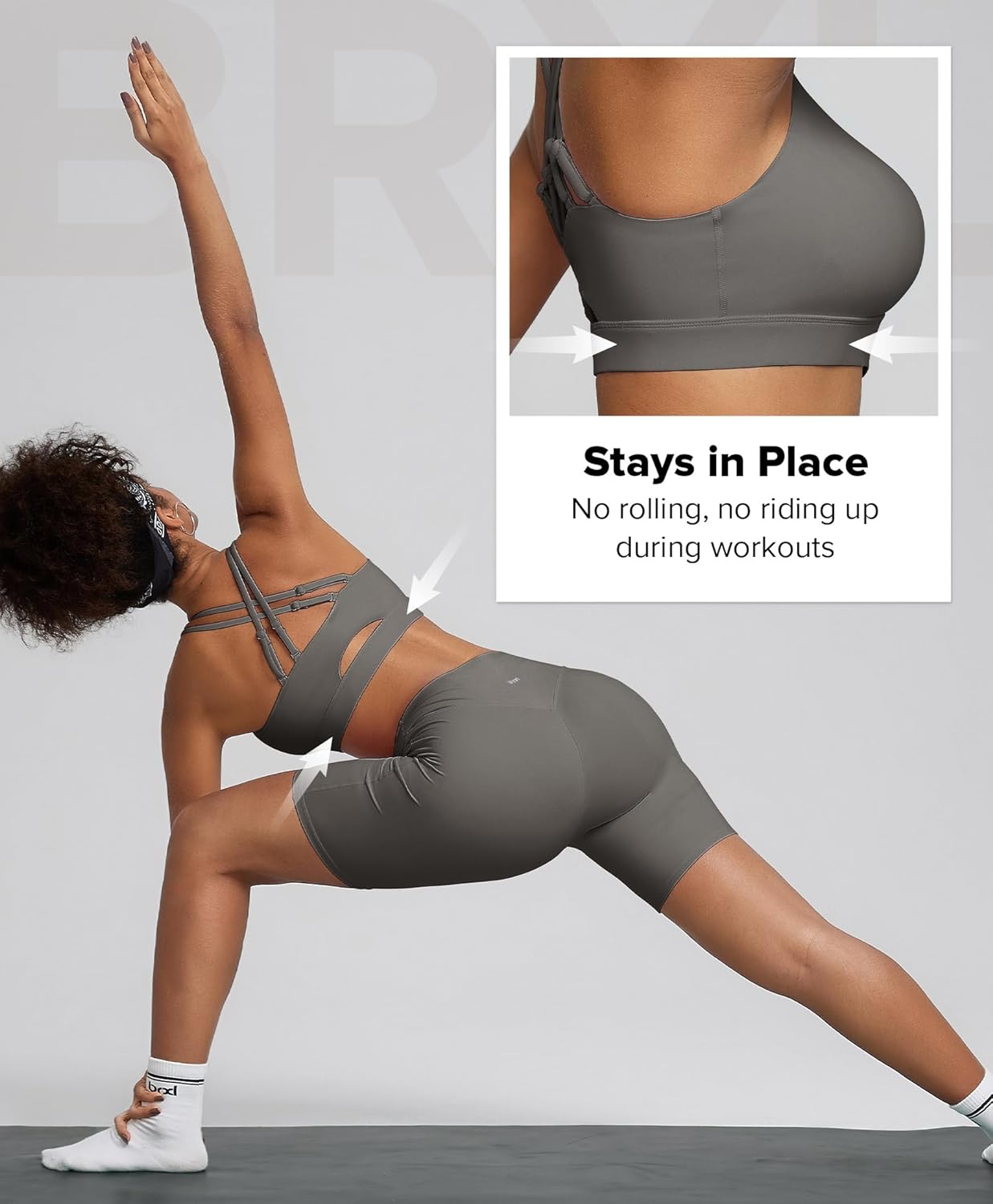 BRXL Sports Bra with Sewn in Pads Light Impact Adjustable Strappy Padded Push Up Sports Bra Criss Cross Back Yoga Workout