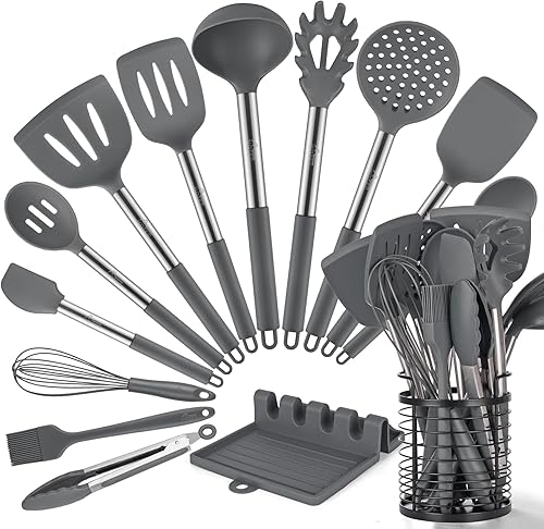 HOTEC Utensilios de cocina de silicona resistentes al calor de 446 F, juego de utensilios de cocina, juego de espátula, sin BPA, utensilios de
