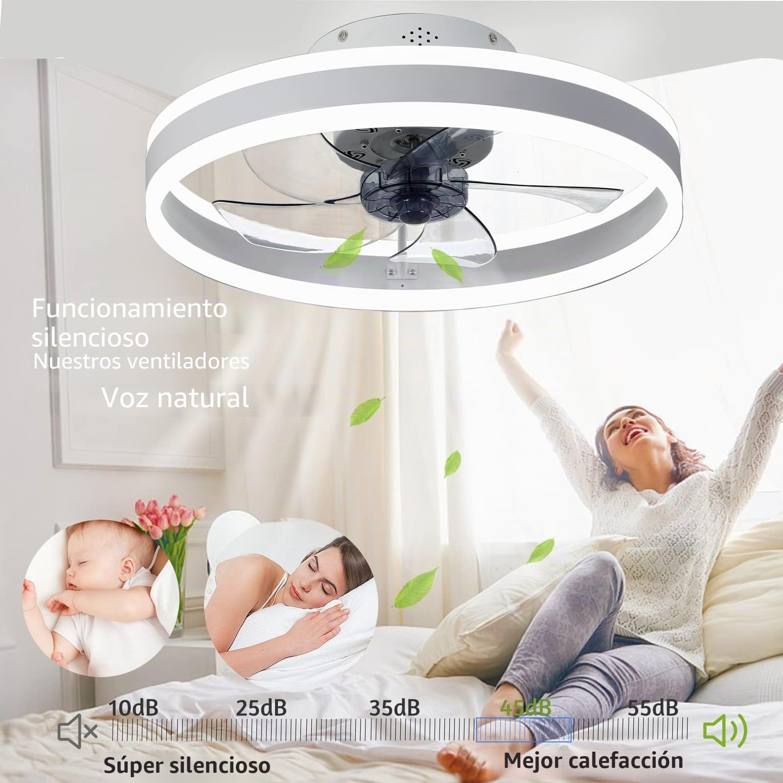Wildcat Ventilador de techo con iluminación led, silencioso y moderno, con mando a distancia, temporizador, luz de techo, para salón, dormitorio, comedor